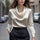 Elegant Solid-Color Minimalist Boat-Neck Long-Sleeve Shirt For Women